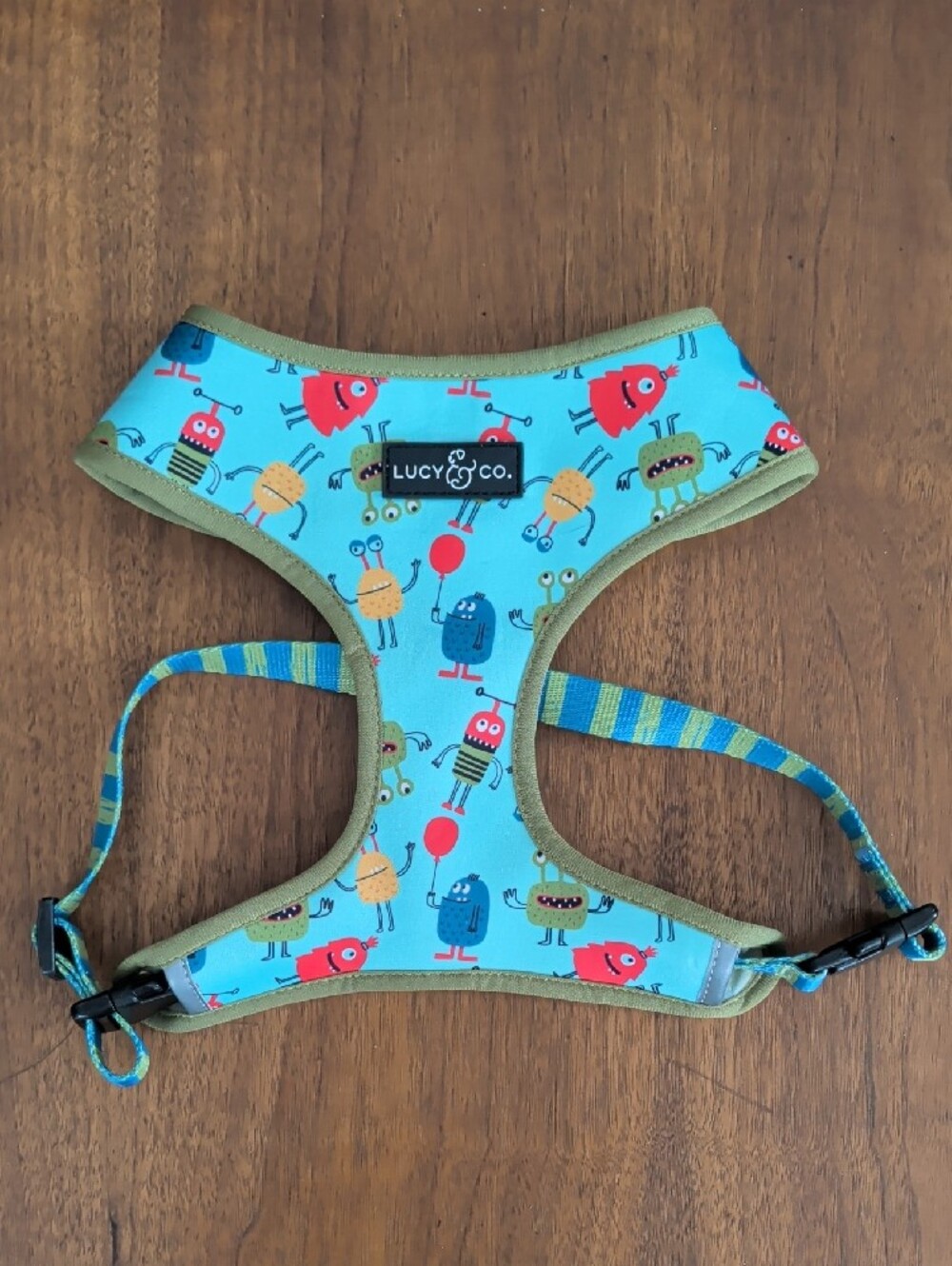 Striped Reversible Dog Harness with Monster Print Neoprene Pet